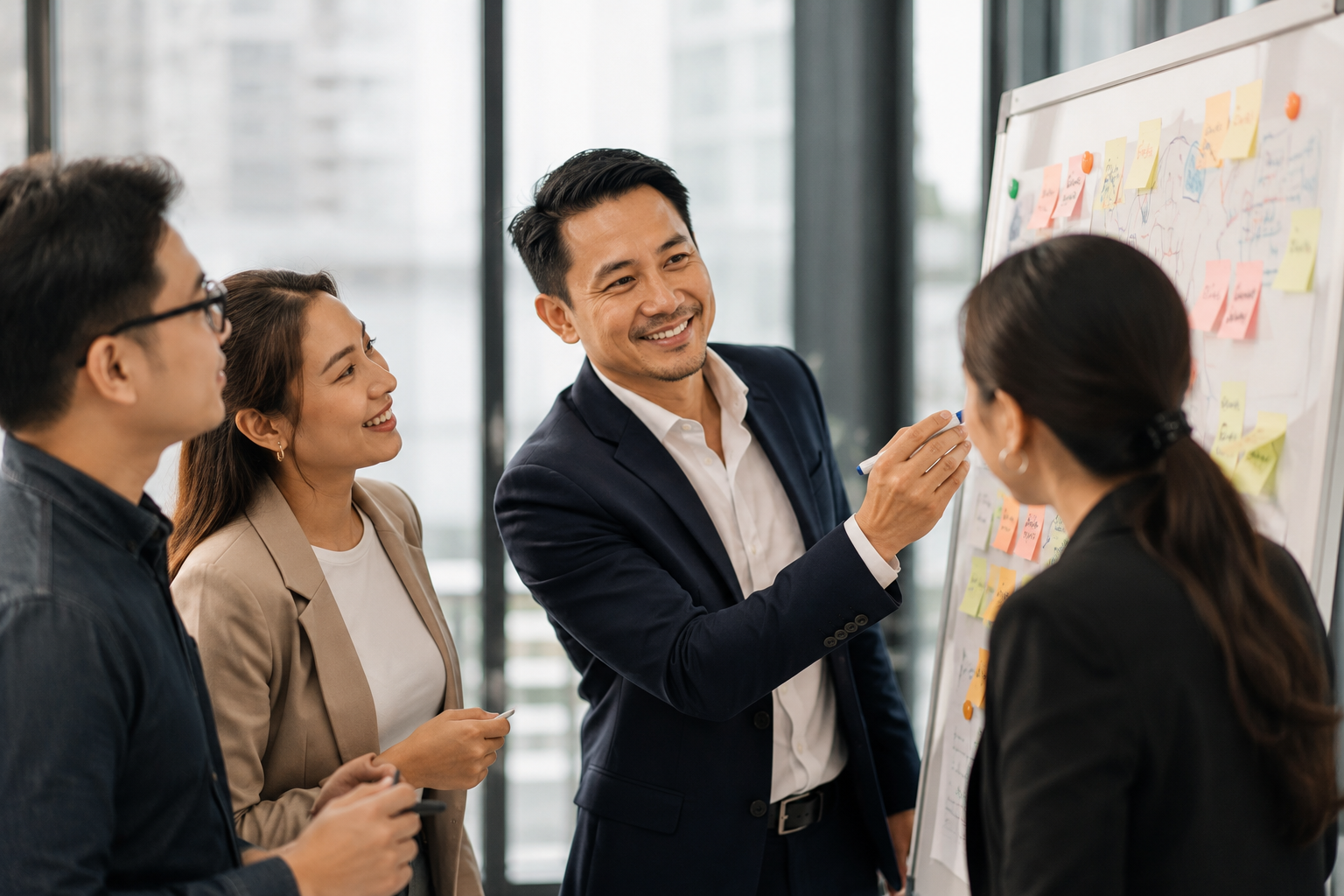 Consultant collaborating with SaaS client team